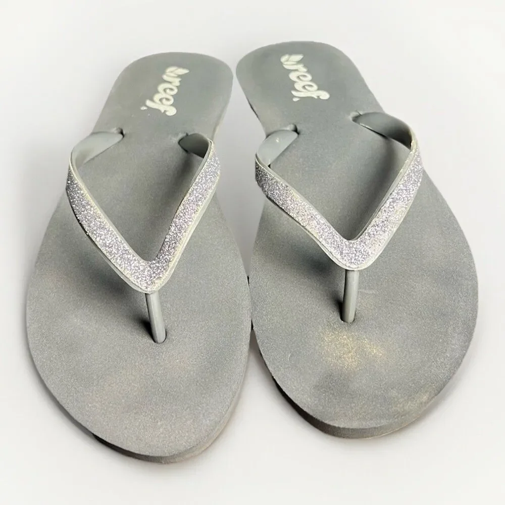 Reef Flip Flop Sandals Women’s‎ 6-7 Grey Silver Glitter Straps